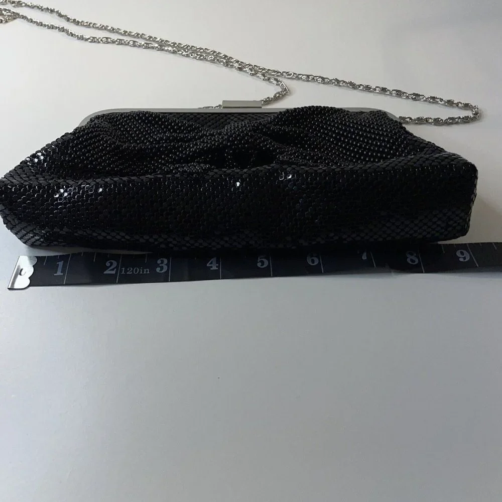 Jessica McClintock Bow Purse Black Metal Mesh Clutch Evening Bag W/ Strap‎ AL4